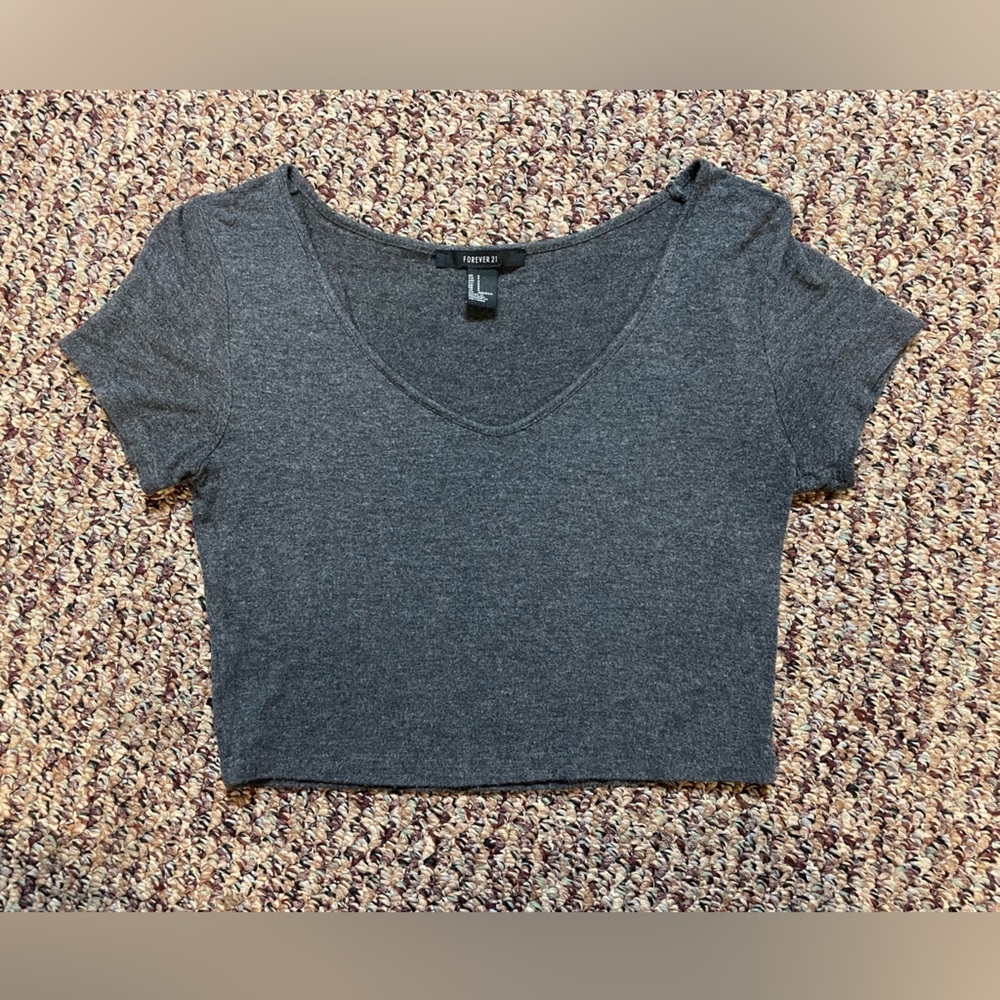Forever 21 Charcoal Gray V-Neck Crop Top, Size XS